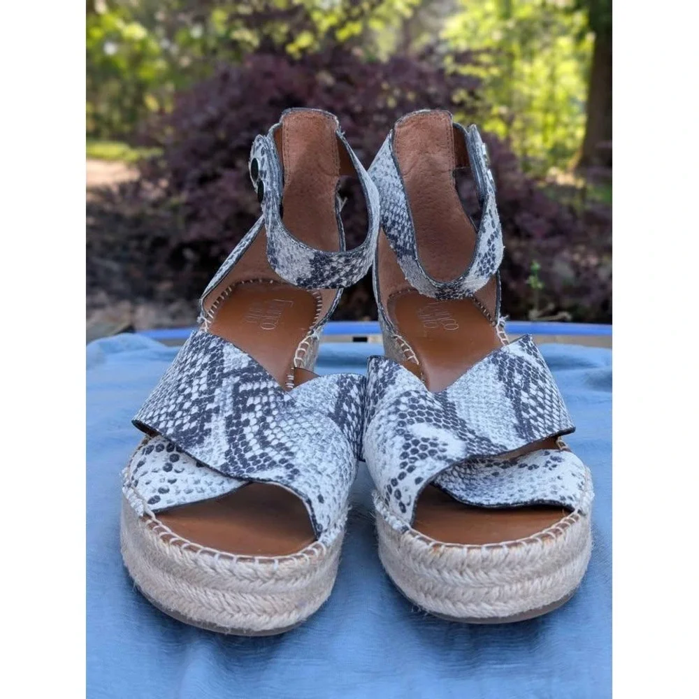 Franco Sarto Carma Snake Print‎ Leather Espadrille Wedge Sandals 10